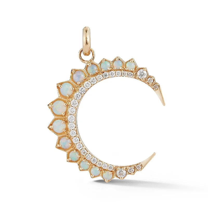 14K Gold Diamond & Opal Crescent Moon Estelle Charm