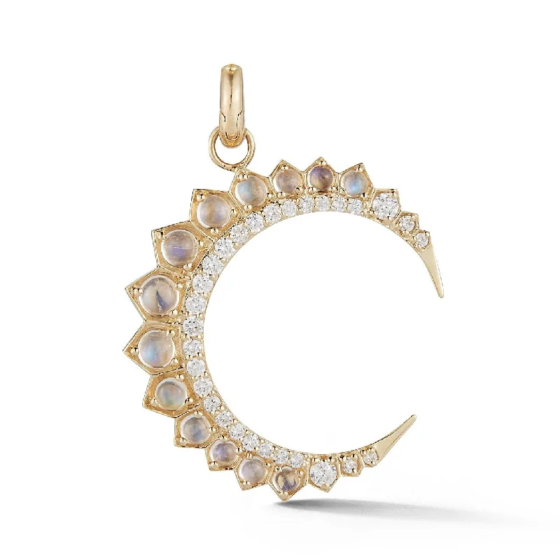 14K Gold Diamond & Rainbow Moonstone Crescent Moon Estelle Charm