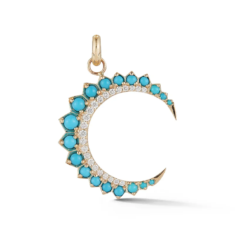 14K Gold Diamond & Turquoise Crescent Moon Estelle Charm