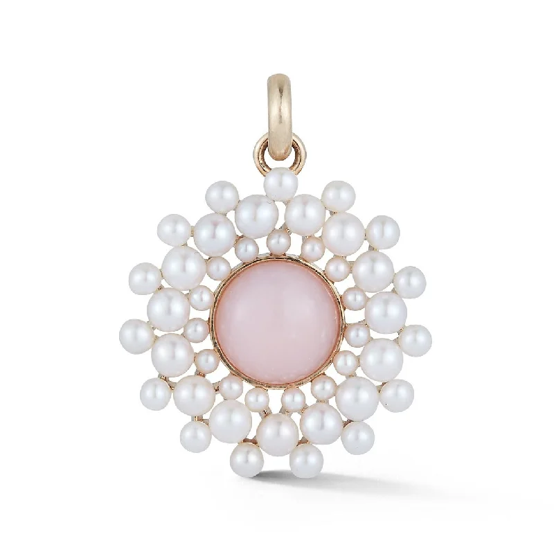 14K Gold Pink Opal & Pearl Cluster Juliet Charm