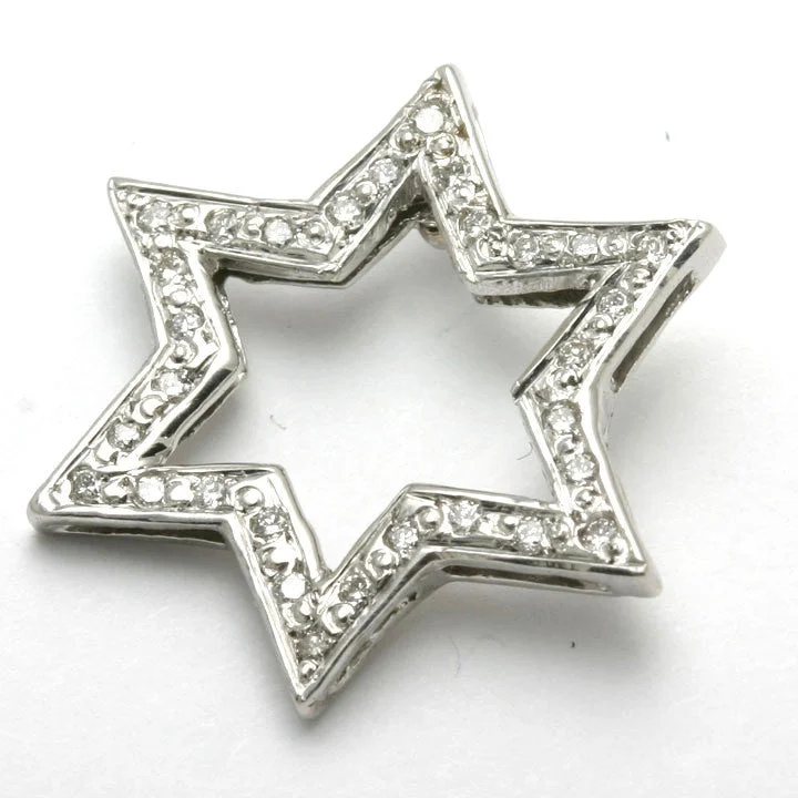 14k White Gold Diamond Jewish Star of David Pendant Large