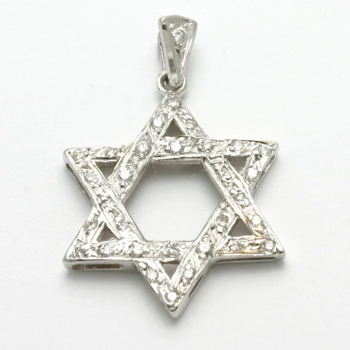 14k White Gold Jewish Star of David Pendant 1/3 carat