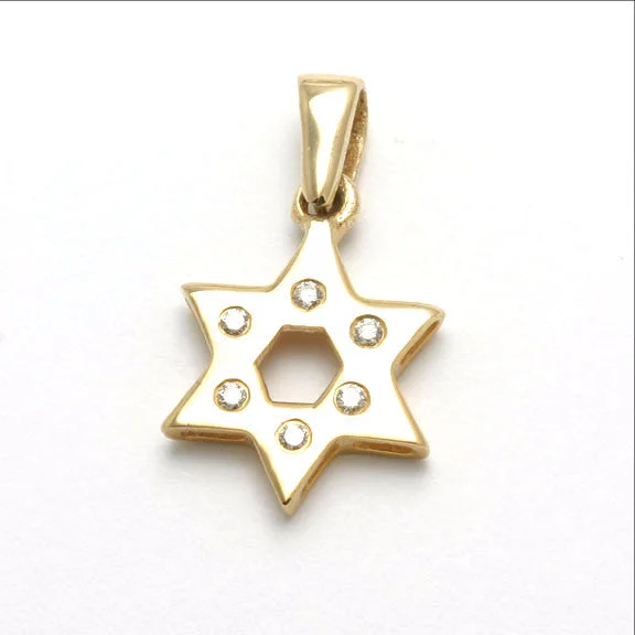 14k Yellow Gold Diamond Jewish Star of David Pendant