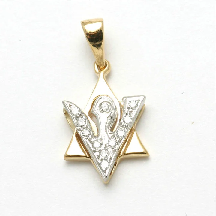 14k Yellow gold Jewish Star of David Diamond Dove Pendant