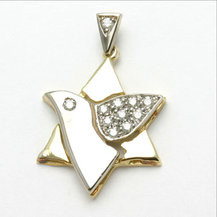 14k Yellow & White Gold Diamond Star of David Dove Pendant 1/3 Carat