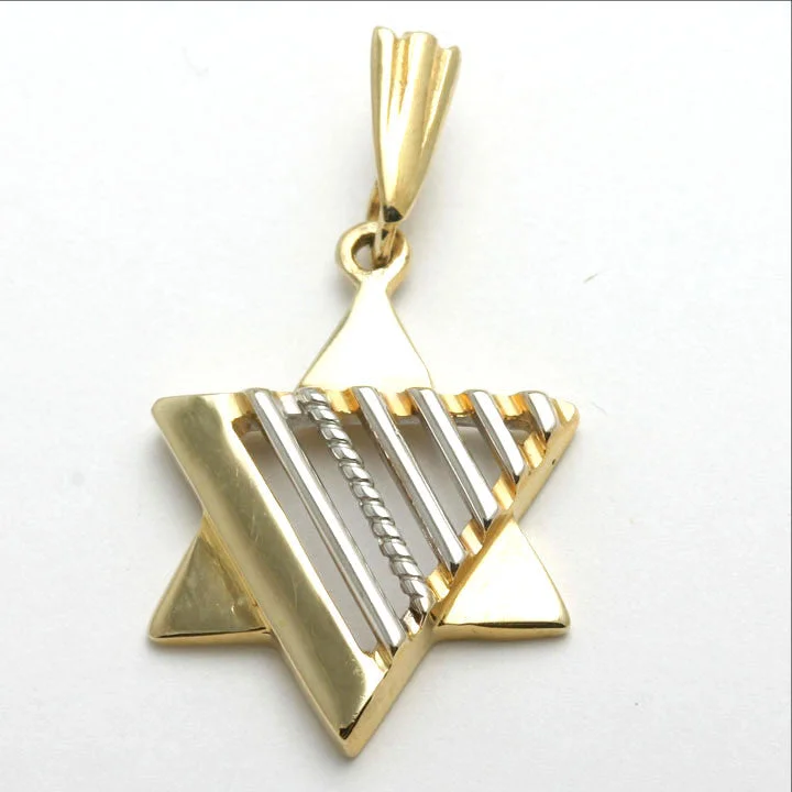 14k Yellow & White Gold Jewish Star of David Modern Pendant