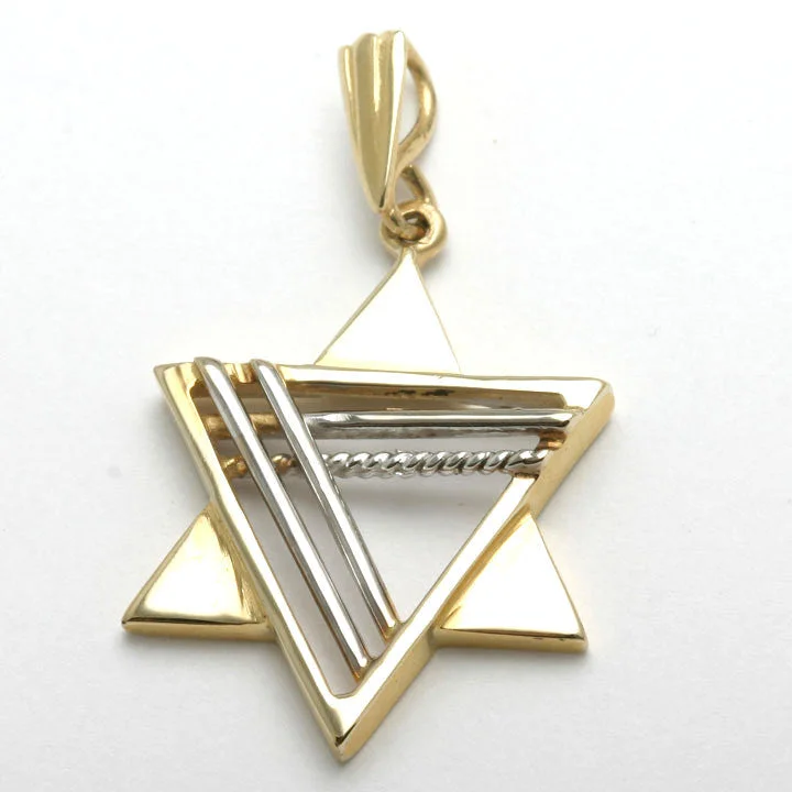 14k Yellow & White Gold Modern Jewish Star of David Pendant