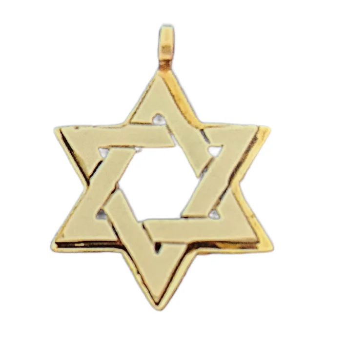 14k Yellow & White Gold Star of David Pendant Solid Large