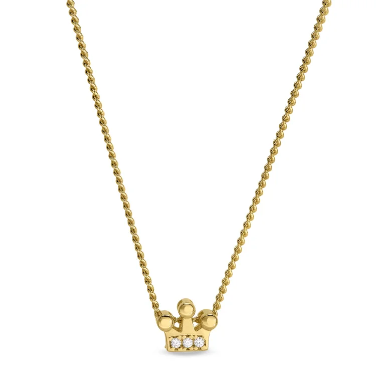 Gold Finish Finish Sterling Silver Crown Pendant with Simulated Diamonds on 18" Chain