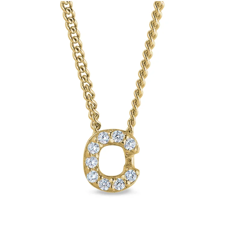 Gold Finish Sterling Silver Micropave C Initial Pendant with Simulated Diamonds on 18" Curb Chain