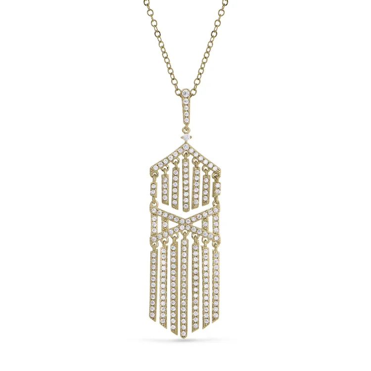 Gold Finish Sterling Silver Micropave Cascade Pendant with Simulated Diamonds on 20" Cable Chain