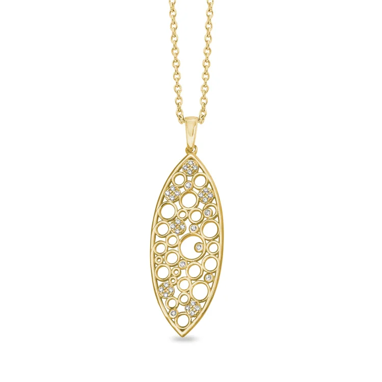 Gold Finish Sterling Silver Micropave Floating Circles Pendant with Simulated Diamonds on 16"-18" Adjustable Chain