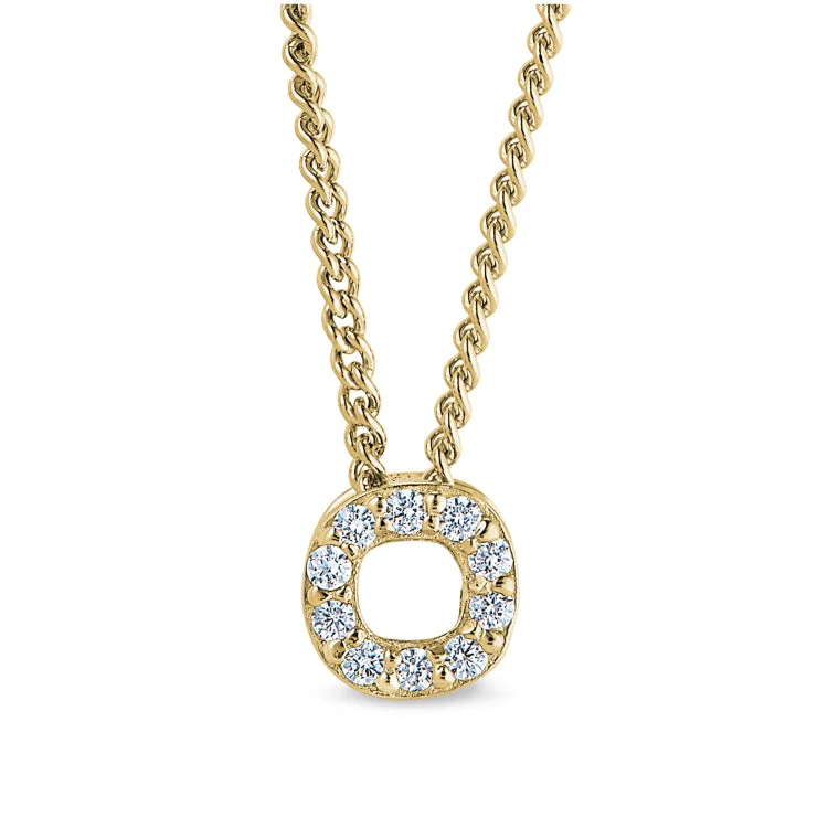 Gold Finish Sterling Silver Micropave O Initial Pendant with Simulated Diamonds on 18" Curb Chain