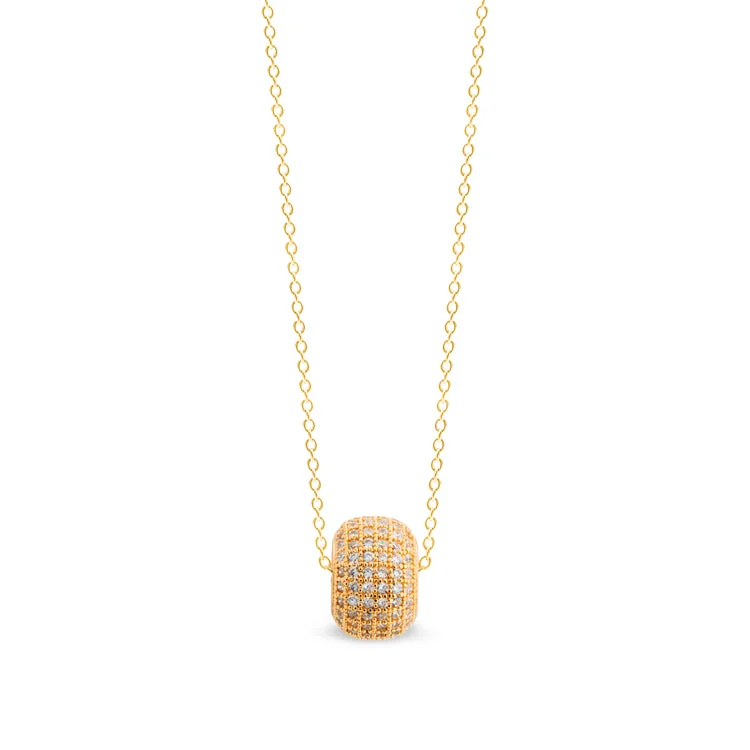 Gold Finish Sterling Silver Micropave Pendant with Simulated Diamonds on 18" Cable Chain