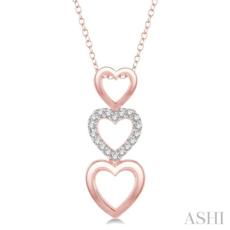 1/20 Ctw Triple Heart Link Round Cut Diamond Pendant With Link Chain in 10K Rose Gold