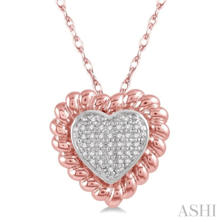 1/20 Ctw Lattice Heart Round Cut Diamond Pendant in 10K Rose Gold with chain