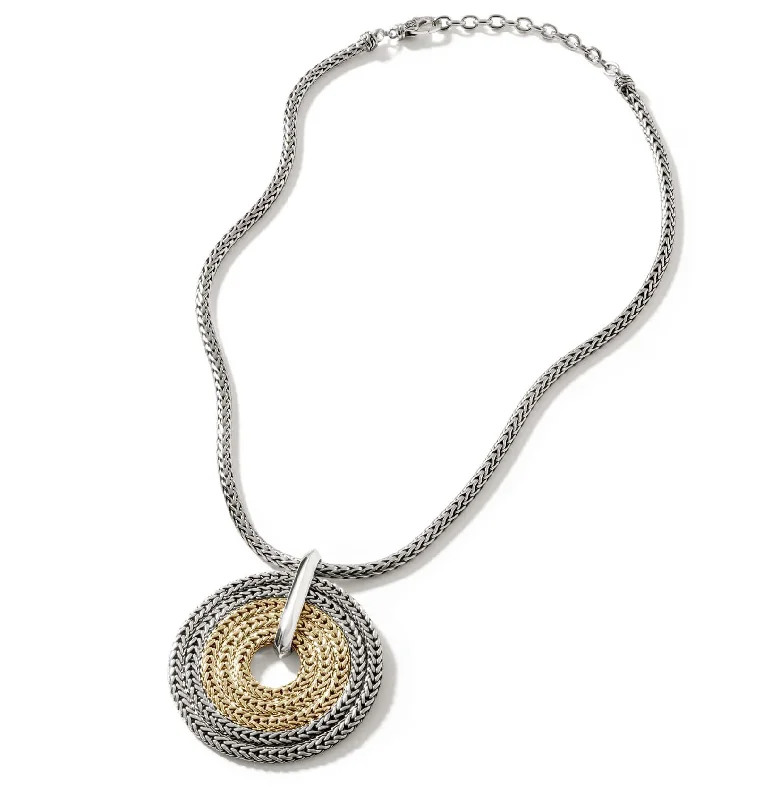 John Hardy Yellow Gold and Sterling Silver Round Pendant Slim Chain Necklace