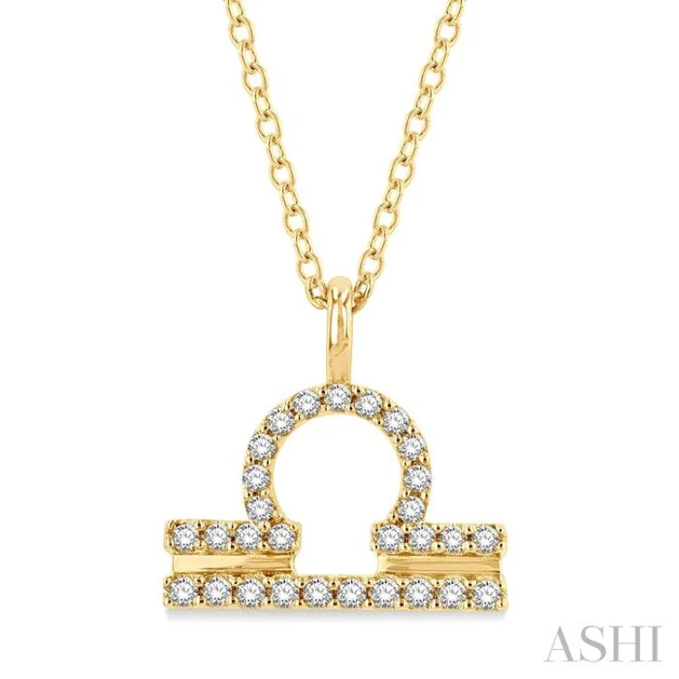 1/8 Ctw Libra Round Cut Diamond Zodiac Pendant With Chain in 10K Yellow Gold