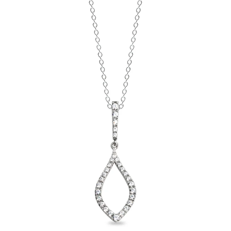 Platinum Finish Sterling Silver Micropave Drop Pendant with Simulated Diamonds on 18" Cable Chain