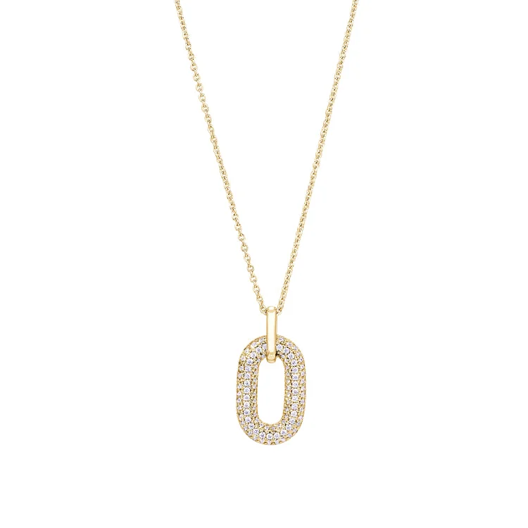 Gold Vermeil Finish Sterling Silver Micropave Open Oval Pendant with Simulated  Diamonds on 16" - 18" Adjustable Chain