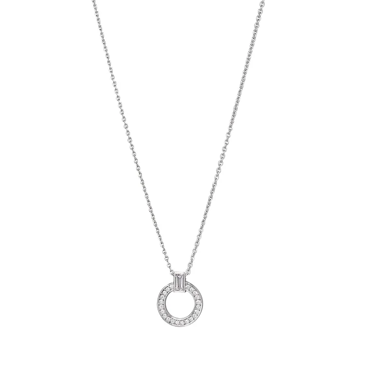 Platinum Finish Sterling Silver Micropave Open Circle Pendants with Simulated  Diamonds on 16" - 18" Adjustable Chain