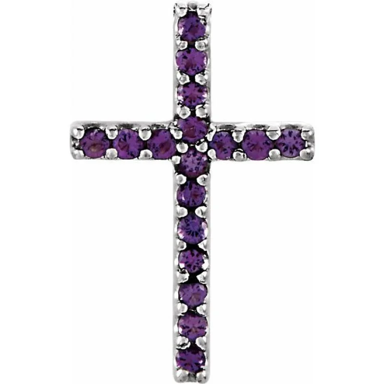 Platinum Natural Amethyst Petite Cross Pendant