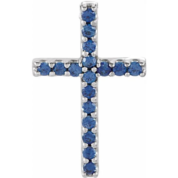 Platinum Natural Blue Sapphire Petite Cross Pendant