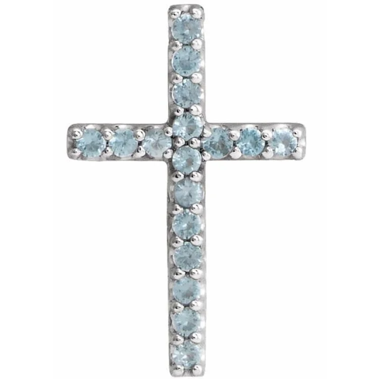 Platinum Natural Swiss Blue Topaz Petite Cross Pendant