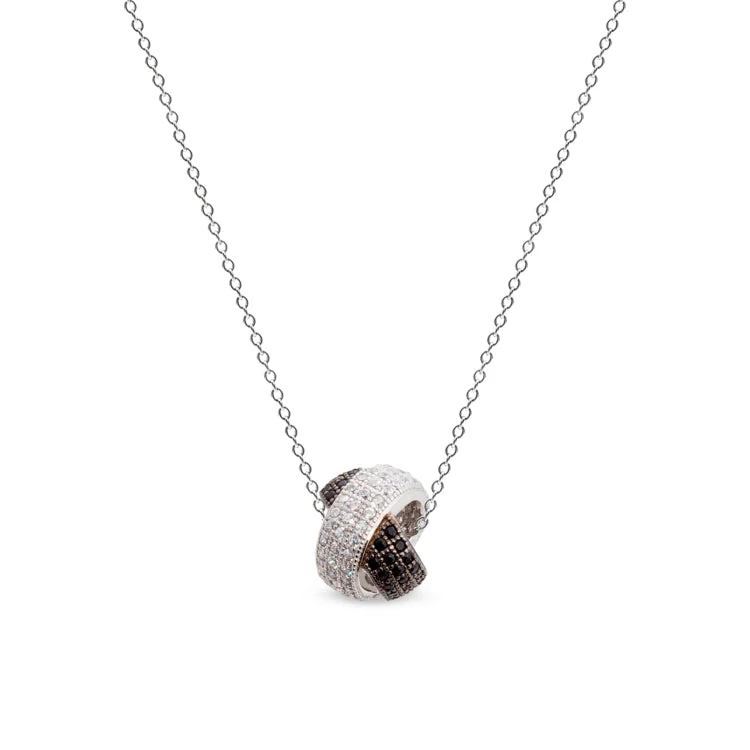 Platinum & Black Rhodium Finish Sterling Silver Kiss Pendant with Simulated Diamonds on 18" Cable Chain