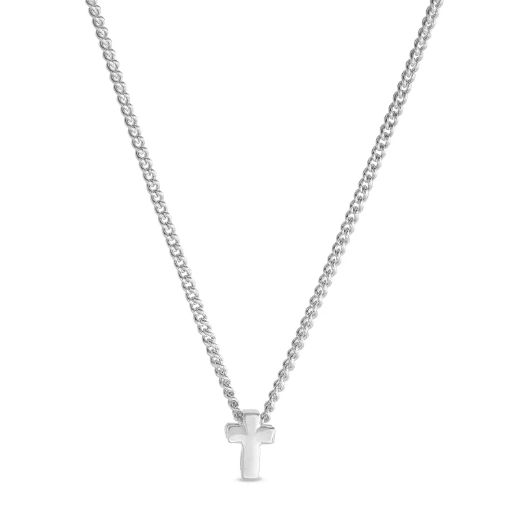 Platinum Finish Sterling Silver Cross Pendant on 18" Chain