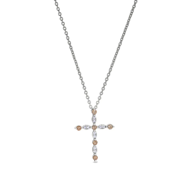 Platinum Finish Sterling Silver Simmulated Citrine Cross Pendant with Simmulated Diamonds on 16" - 18" Adjustable Chain