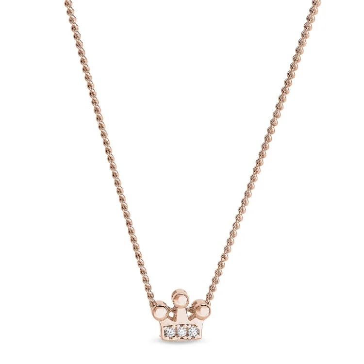 Rose Gold Finish Finish Sterling Silver Crown Pendant with Simulated Diamonds on 18" Chain