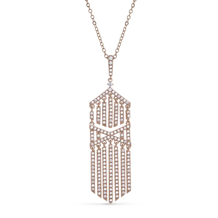 Rose Gold Finish Sterling Silver Micropave Cascade Pendant with Simulated Diamonds on 20" Cable Chain