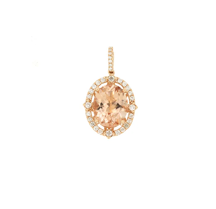 Sabel Collection Rose Gold Oval Morganite and Diamond Halo Pendant