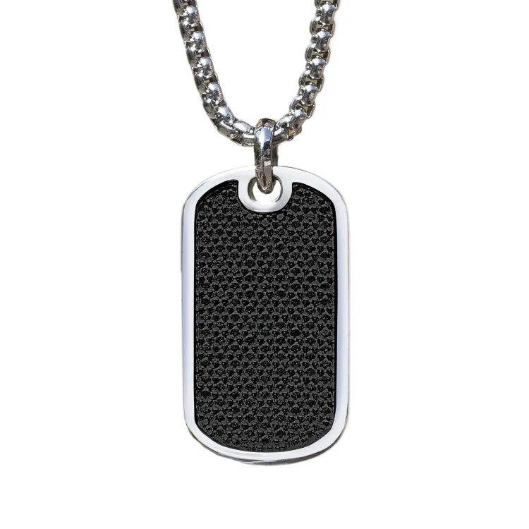 Stainless Steel Simulated Black Diamond Dog Tag on 22" 2.5mm Stainless Steel Gun Metal Finish Rounded Box Link Chain