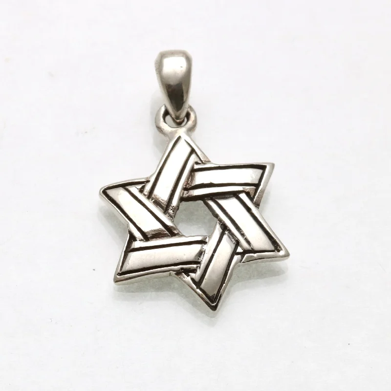 Sterling Silver Woven Star of David Pendant Oxidzed Stripes