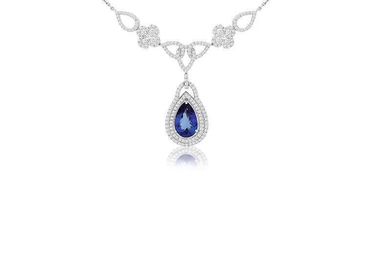 Sabel Collection White Gold Pear Tanzanite and Diamond Necklace