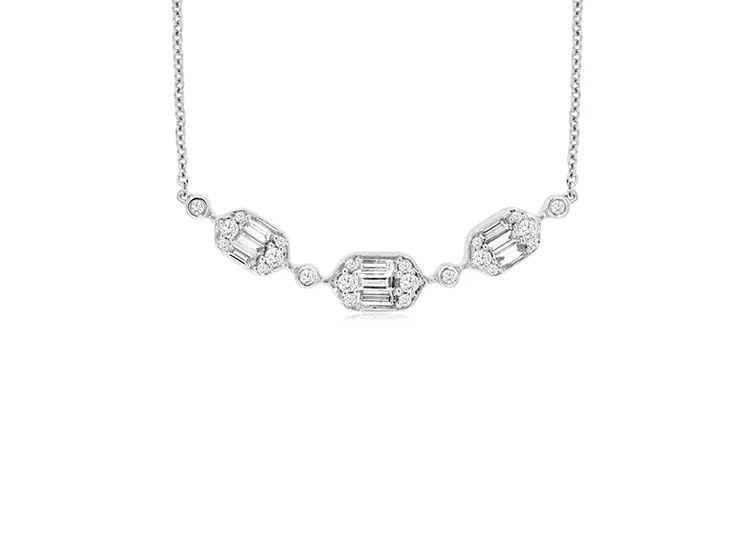 Sabel Collection White Gold Round and Baguette Diamond Fashion Design Necklace