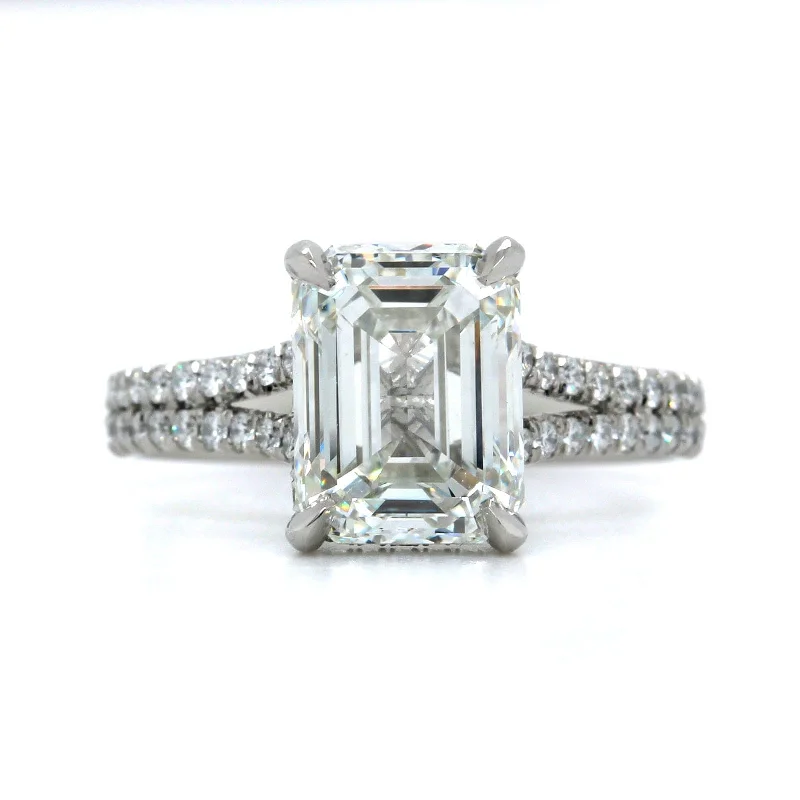 Platinum Emerald Cut Diamond Engagement Ring