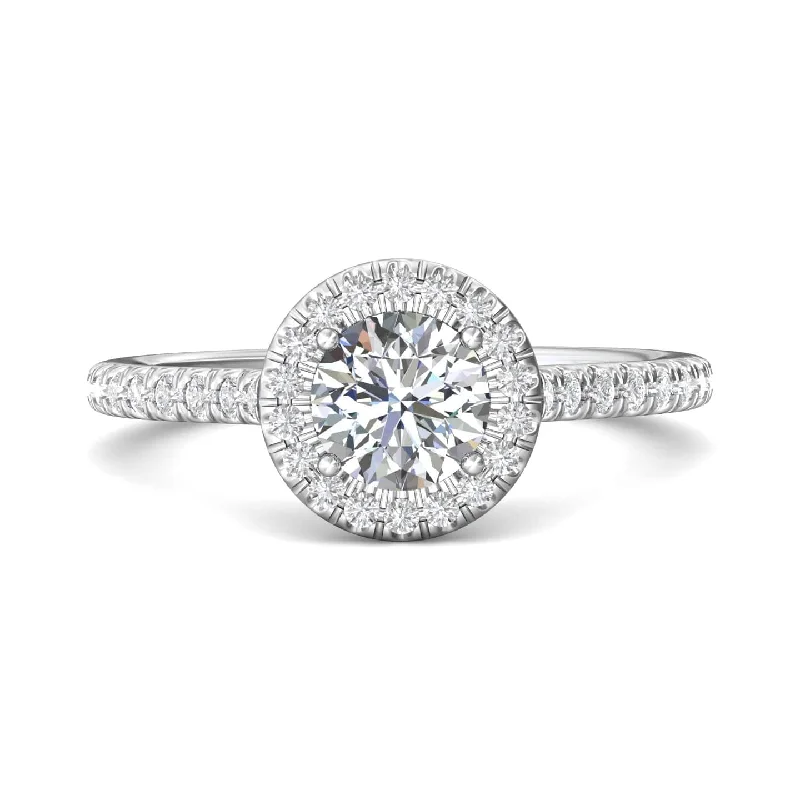 Platinum Diamond with Micro Pave Halo Engagement Ring