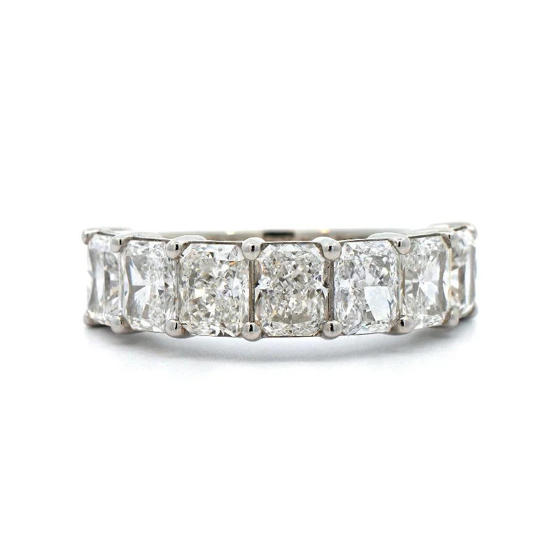 Platinum 7 Stone Radiant Cut Diamond Shared Prong Band