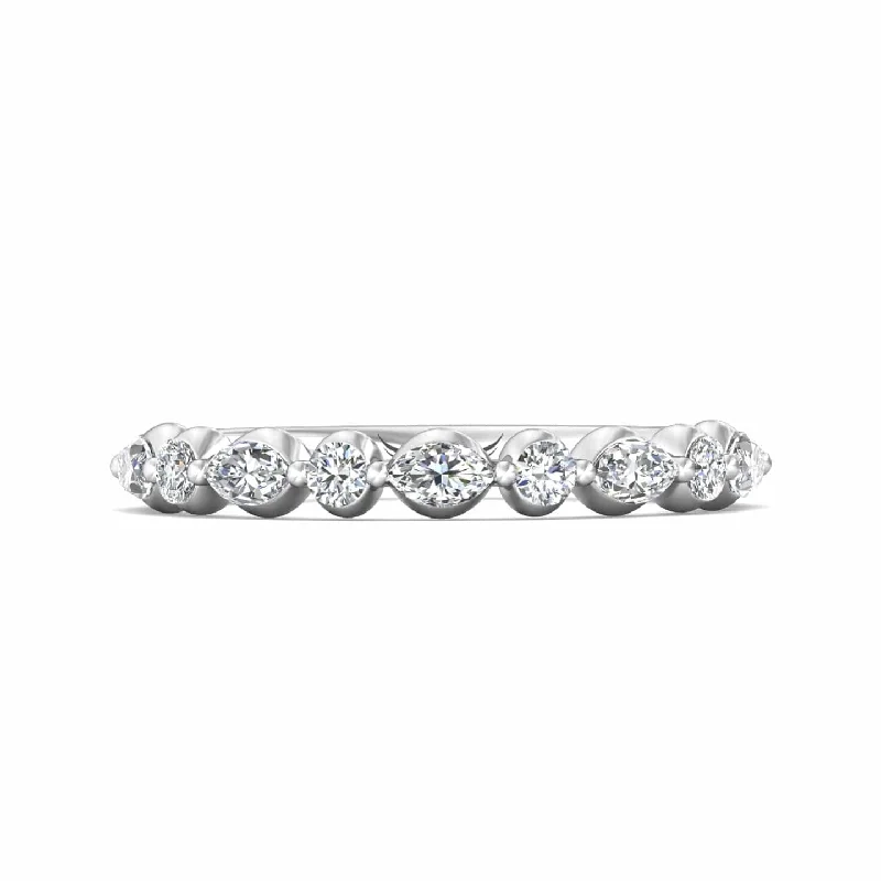 Platinum Single Prong Diamond Band with Alternating Round & Marquise Diamonds