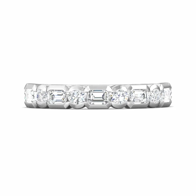 Platinum Semi Bezel Set Alternating Diamond Cut Band