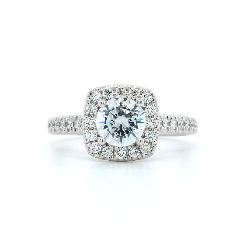 Platinum Cushion Diamond Halo Engagement Ring Setting