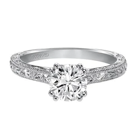 18K White Gold Vintage Milgrain Engagement Ring Setting