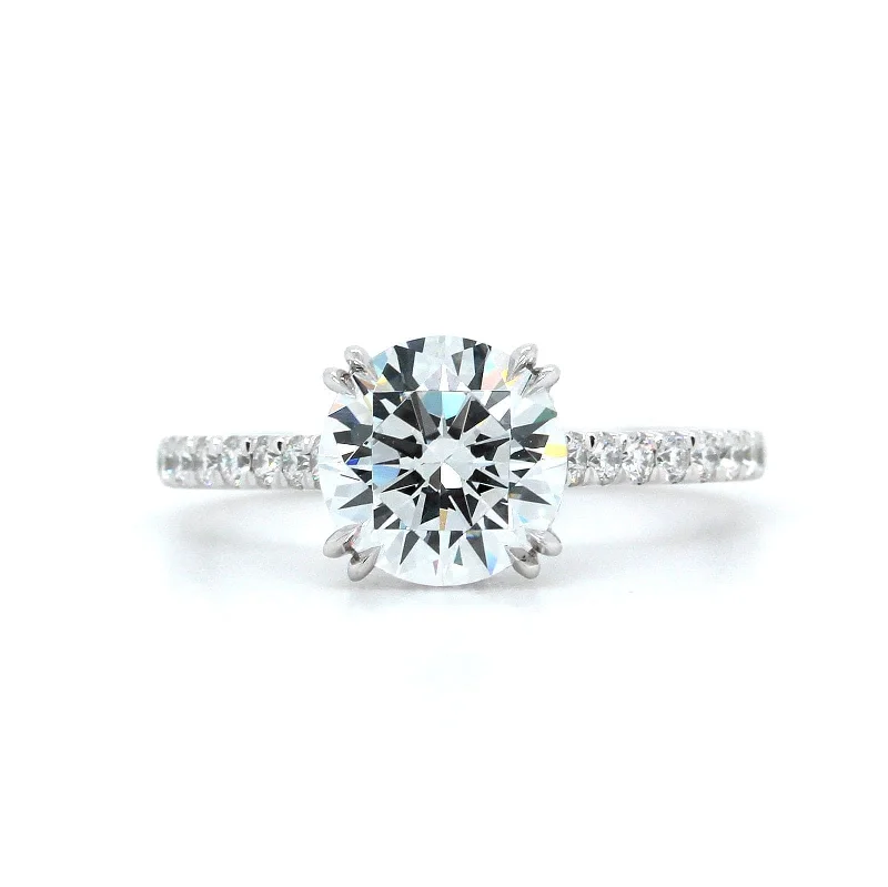 Platinum 4 Double Prong Hidden Diamond Halo Engagement Ring Setting