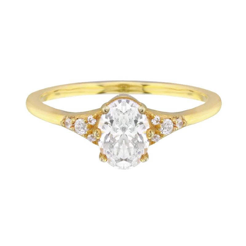 Oval Diamond and Tiny Pavé Side Stones Engagement Ring