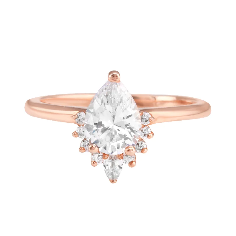 Pear Diamond Half Starburst Halo Engagement Ring