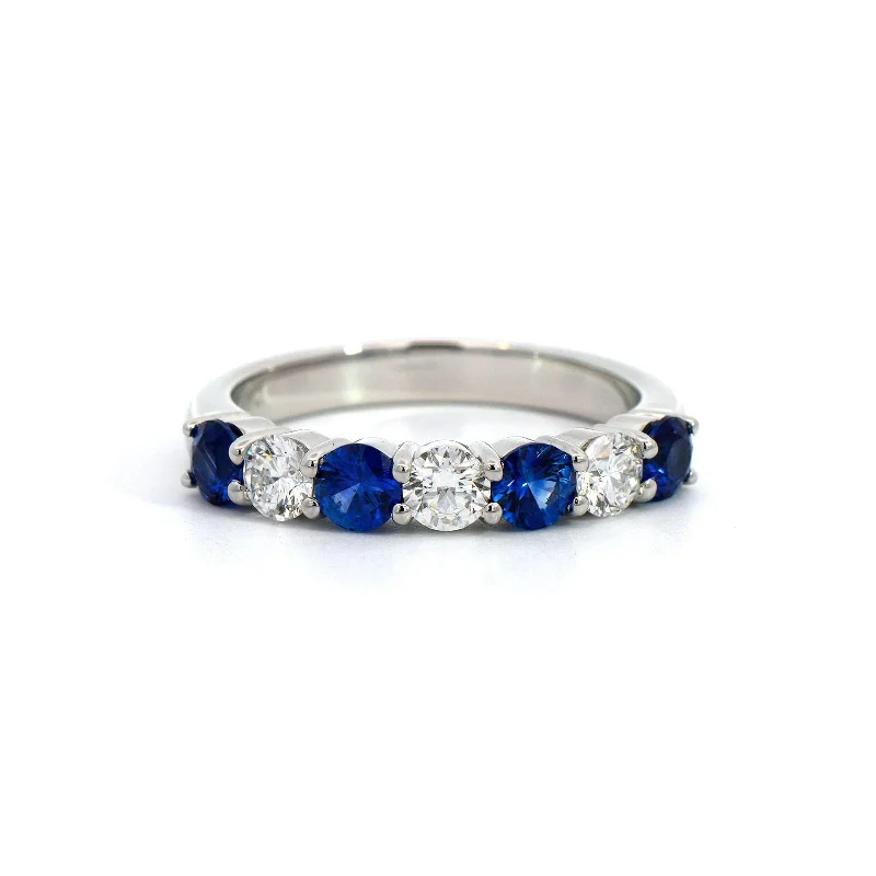 Platinum Round Cut Sapphire and Diamond Shared Prong Band