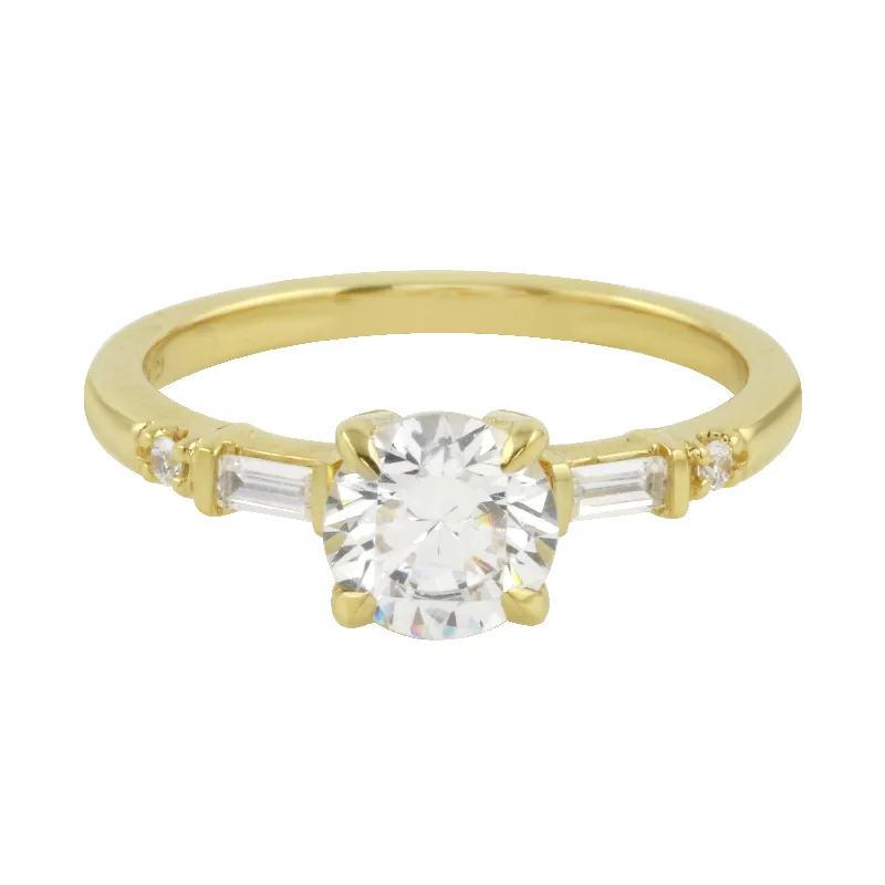 Vintage Inspired Round Brilliant and Baguette Diamond Engagement Ring